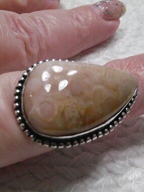 Gorgeous FOSSIL CORAL Handmade Sterling 925 Ring Size 9 #642E